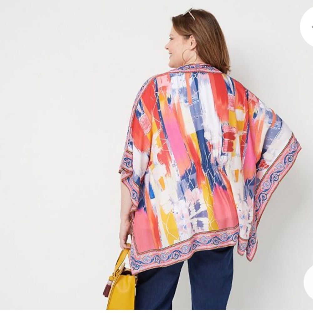 Tolani Collection Open Front Kimono Woven Wrap in Abstract Red Print 2XP NWOT